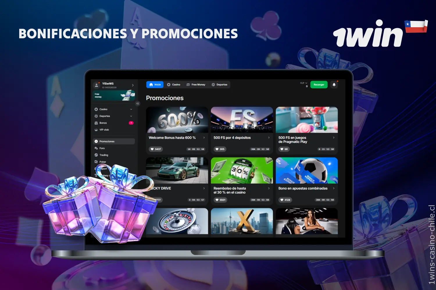 En 1win Chile, los bonos y promociones están disponibles tanto para jugadores nuevos como para los ya registrados