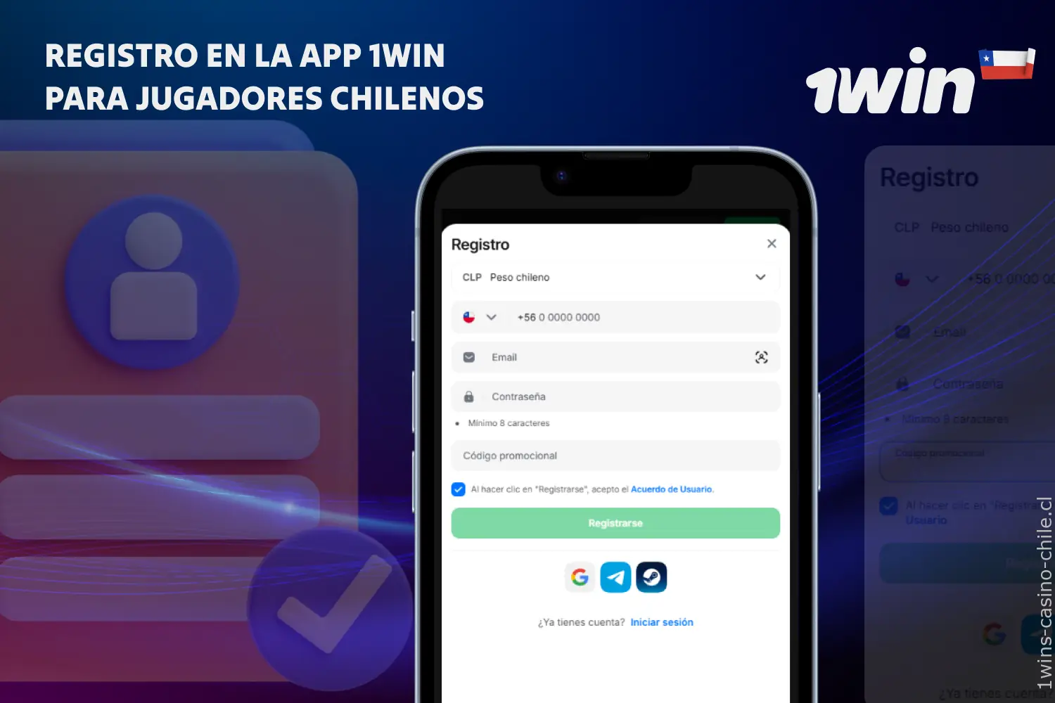 Los usuarios de Chile tienen la opción de crear su cuenta en 1win utilizando los métodos de registro disponibles